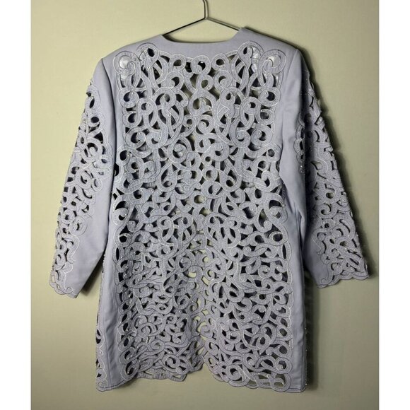 Natasha Embroidered Beaded Open Front Laser Cut Jacket Light Lavender Sz 16 - Picture 2 of 10